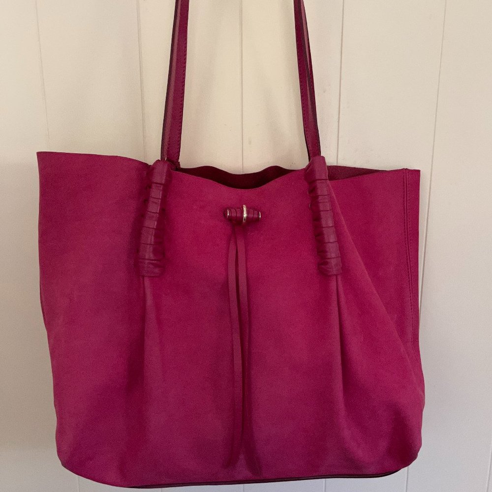 NINA RICCI ONDINE raspberry pink color leather tote
